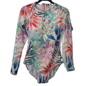 AXESEA Womens 8 Rash Guard LS Padded One Piece Swimsuit Zip Bathing Suit A19